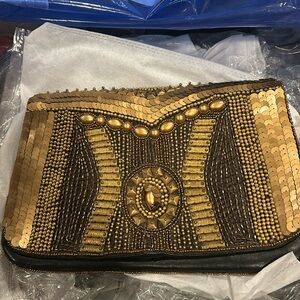 Antiqued Gold and Bronze Beaded Folder Crossbody/Clutch Bag-Boutique